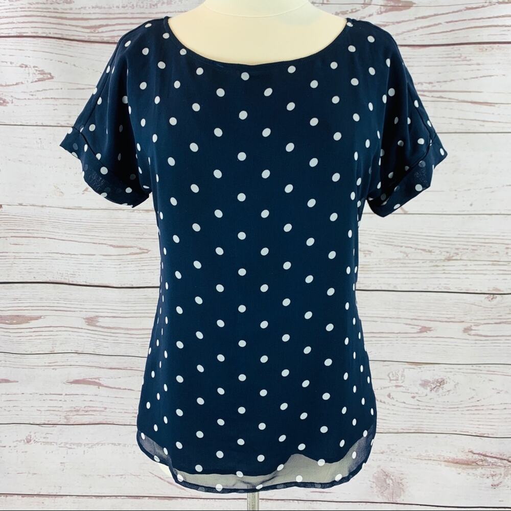 Banana Republic navy white dot blouse